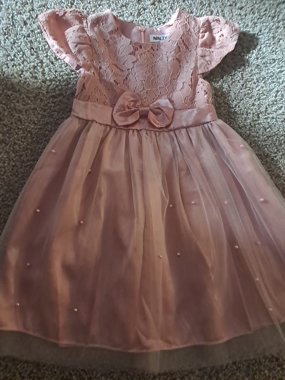 Girls' Dusty Pink Lace & Tulle Party Dress